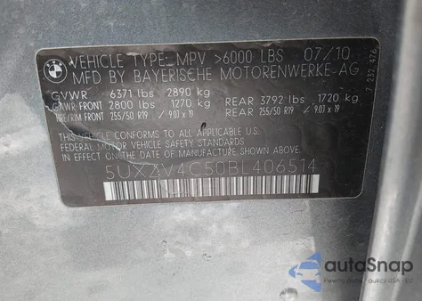 2011 BMW X5 xDrive35I/xDrive35I Premium/xDrive35I Sport Activity z USA, uszkodzony, nr VIN 5UXZV4C50BL406514